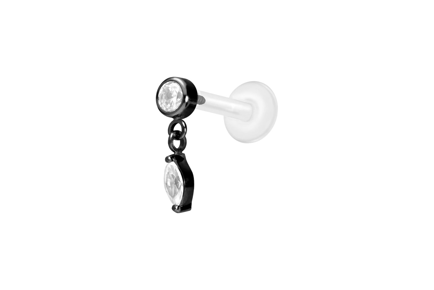 PTFE Labret Piercing mit Innengewinde + Titan-Aufsatz KRISTALL + KRISTALLTROPFEN